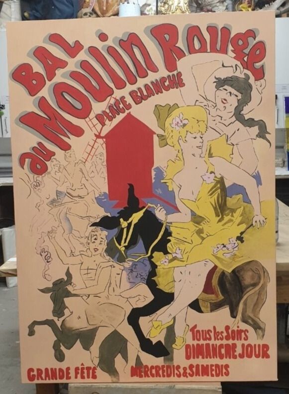 Scale acrylic painting of 'Bal au Moulin Rouge' by Jules Cheret 1889